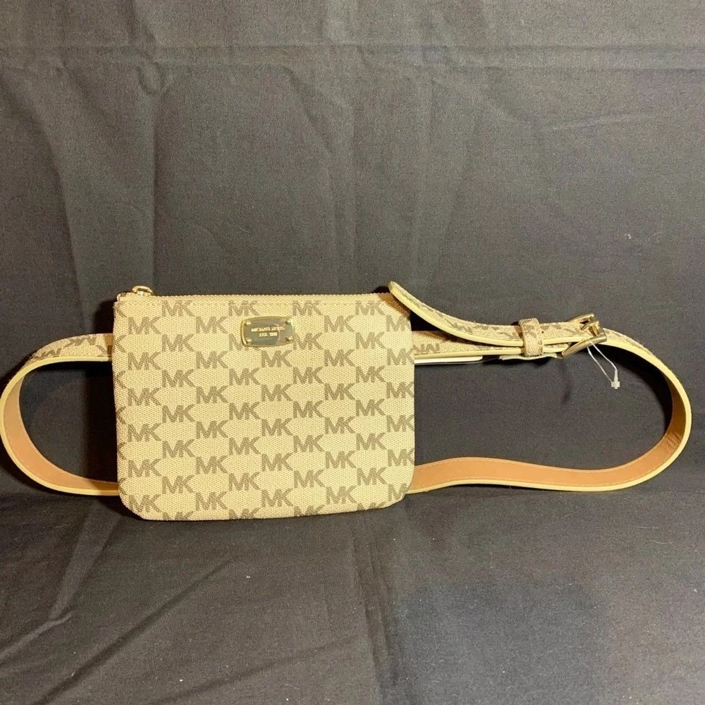 MK monogram synthetic leather pouch with belt new with tag